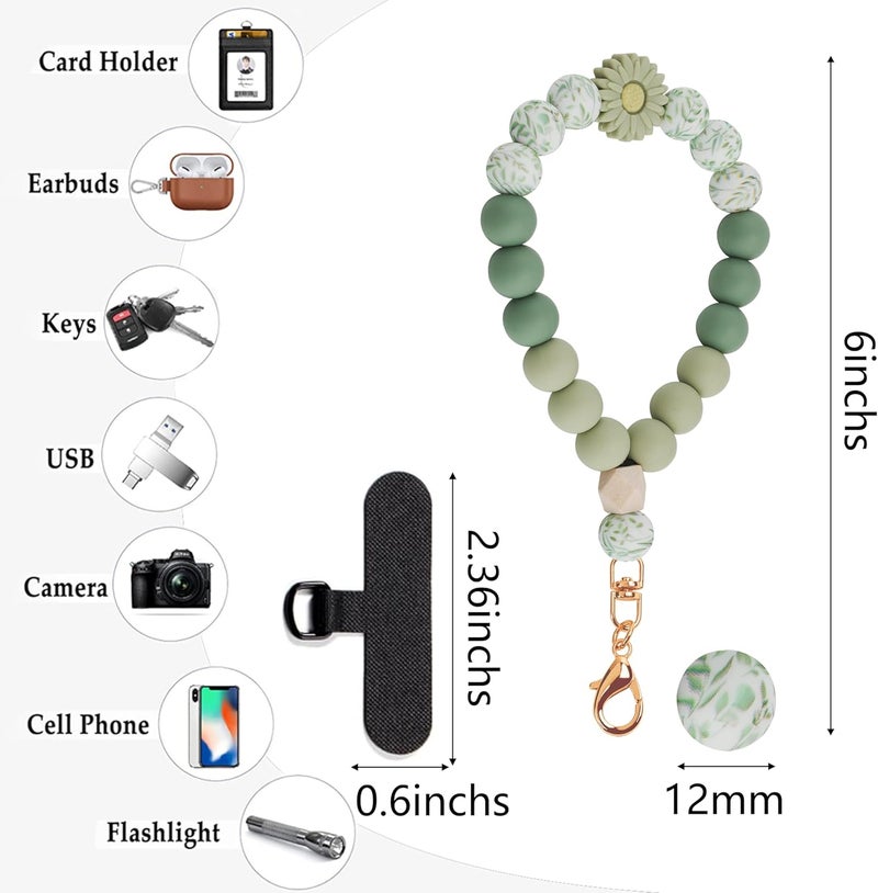 Lostars Store Silicone Beaded Phone Wrist Strap,Phone Bracelet Strap with Tether Tab,Elastic Hands-Free Wristlet Strap (Green Daisy) - Image 4